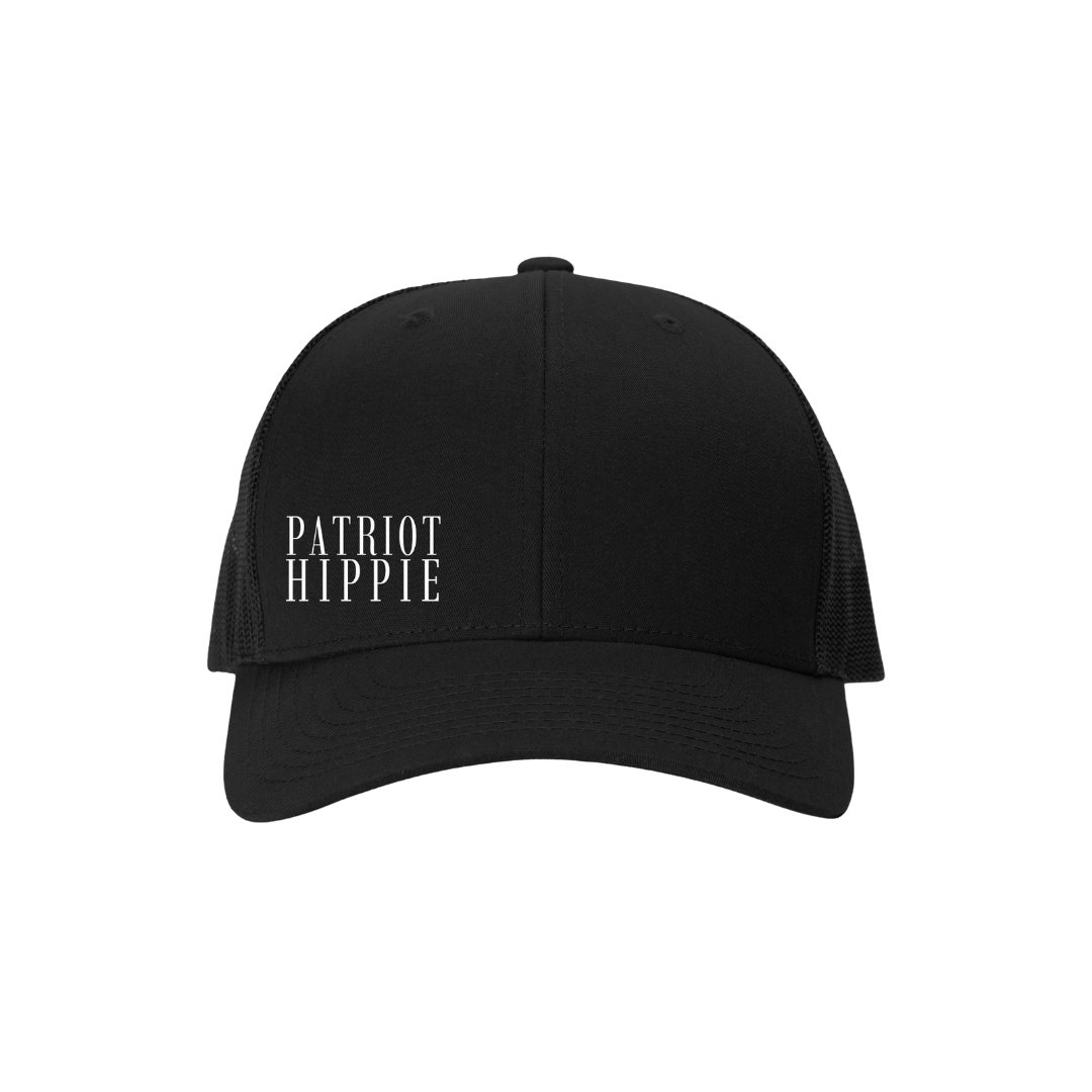 Patriot Hippie Embroidered Retro Trucker Hat-Black & Khaki