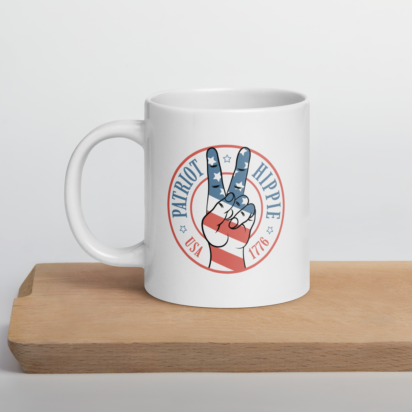 Patriot Hippie "Hand of Peace" White 20oz Coffee Mug