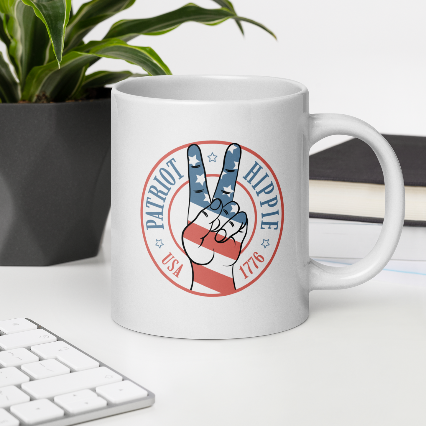 Patriot Hippie "Hand of Peace" White 20oz Coffee Mug