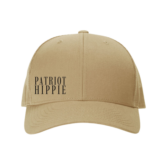 Patriot Hippie Embroidered Retro Trucker Hat-Black & Khaki