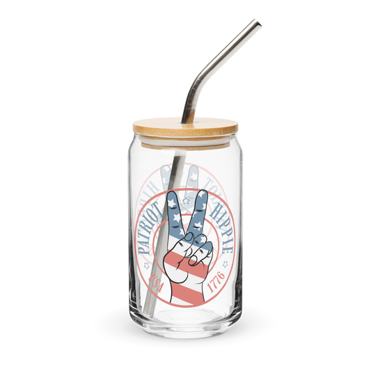 Patriot Hippie "Hand of Peace" Can-Shaped Glass with Lid & Straw 16oz